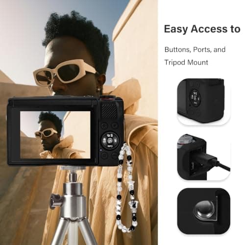 TYUANDOUER Case & Screen Protector Kit for Canon PowerShot G7X Mark III, Soft Silicone Protective Case, Anti-Scratch Grip Cover with Bracelet-Style Wrist Strap & Lens Cover, Lightweight - Black — view 6