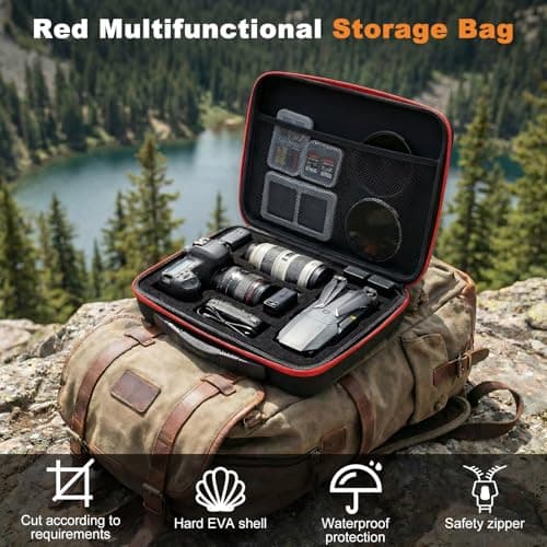 YUNYOUC Hard Shell Protective Case with Pre-Cut Foam Insert EVA Shockproof Electronics Organiser Bag for Cameras & Digital Accessories Water-Resistant Travel Storage Pouch 32x22x6.5 cm(Gules) — view 3