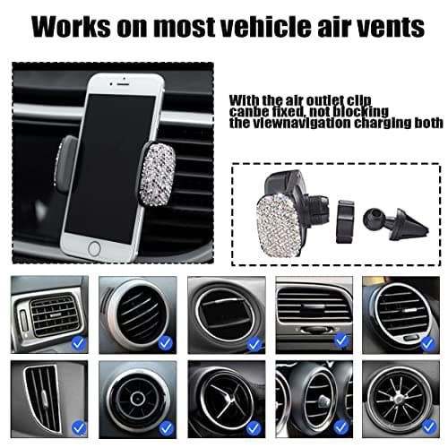 CGEAMDY Universal Bling Car Cell Phone Holder, 360°Adjustable Rhinestone Phone Mount with One More Air Vent Base, Crystal Car Interior Decoration, for Windshield, Dashboard and Air Vent (White) — view 3
