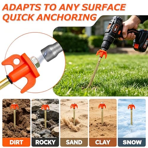 HUIXRKE Tent Pegs Metal Heavy Duty 20cm X 20 Pack - Awning Pegs with Carry Case - Screw In Tent Pegs with Drill Adapter - Rock Pegs for Hard Standing Camping - Galvanised Steel — view 3