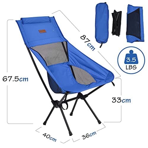 Rainberg Ultra Lightweight High Back Camping Chair, Folding Chair, Camping Chairs for Adults, Foldable Garden Outdoor Picnic BBQ Chairs. (Pack of 1, Blue) — view 3