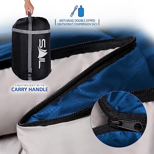 SAIL 3-4 Season Double Sleeping Bag with 2 Pillows - 2-in-1 King Size or 2 Single Person, 250GSM Design, Lightweight Waterproof Polyester - Professional Hiking, Camping & Backpacking Gear - Blue — view 5