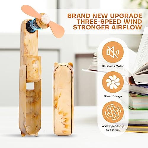 OHLGT Mini Fan Handheld, 3 Speeds Rechargeable Quiet Mini Handheld Fan[9-15 Working Hours], Portable USB Small Pocket Fan, Personal Fan with Power Bank for Travel, Outdoor or Indoor Orange (HZ001) — view 2