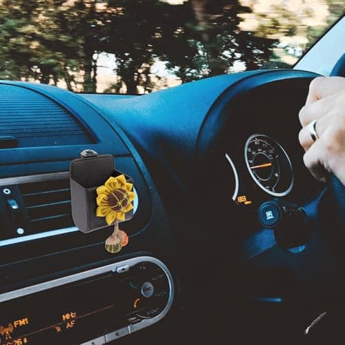TEHAUX Car Air Vent Organizer Storage Bag with Pocket, Yellow Leather — view 6