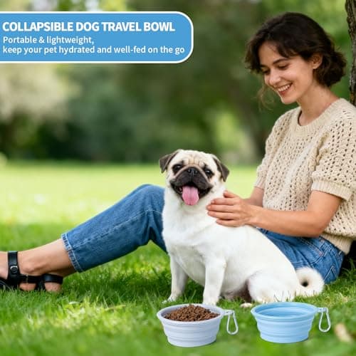 SLSON Collapsible Dog Bowl, 2 Pack Macaron Color Foldable Travel Dog Feeder Bowl Portable Silicone Pet Food Water Dish for Dogs Cats Camping Hiking (Macaron Blue and Light Grey) — view 6