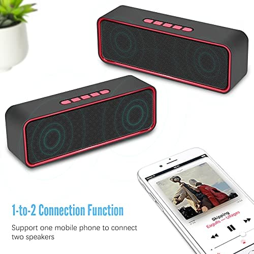 Kolaura Portable Wireless Speaker, Bluetooth 5.0 Speaker with 3D Stereo HiFi Bass, 1500mAh Battery, 12 Hour Playtime (Red) — view 2
