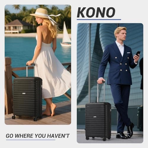 Kono 20 Inch Expandable Cabin Suitcase with Cup Holder & Side Hook, Lightweight PP Hard Shell Carry On Luggage for Short Trips, Airline Approved Small Travel Case (Black) — view 2