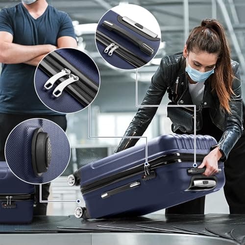 Karl home Set of 3 Suitcase Set, Luggage Sets with 4 Rolling Spinner Wheels TSA Lock, Lightweight Hardside Carry On or Check in Trolley Travel Case, Navy Blue ABS Hard Shell — view 4