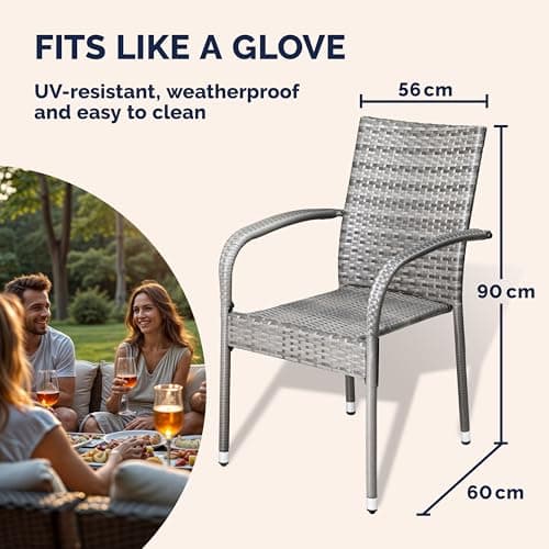 CASARIA® Garden Chairs Set of 4, Stackable Rattan Outdoor Dining Chairs — view 2