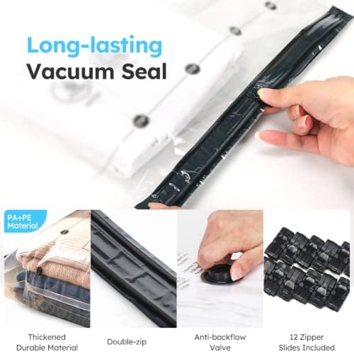 Hoikwo Vacuum Storage Bags with Cordless Electric Air Pump, 12 Pack Space Saver Vacuum Pack Bags for Clothes Duvet Bedding Comforter, Airtight & Reusable for Travel Suitcase — view 4