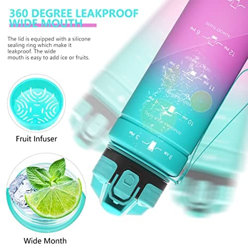Zounich Sports Water Bottle Kids with Times to Drink Leakproof 1L / 700ml / 500ml 1Litre Drink Bottles BPA Free Motivational Adults, Gym, School, Running, Travel, Girls, Boys Filter Reusable — view 5