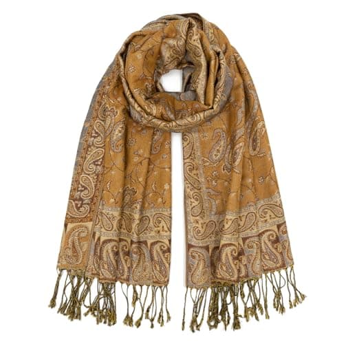 vimate Pashmina Shawls for Evening Dresses-Winter Warm Silky Pashmina Wrap Scarf for Women Wedding Travel Scarf(UK-Style 5-Beige Camel) — view 4