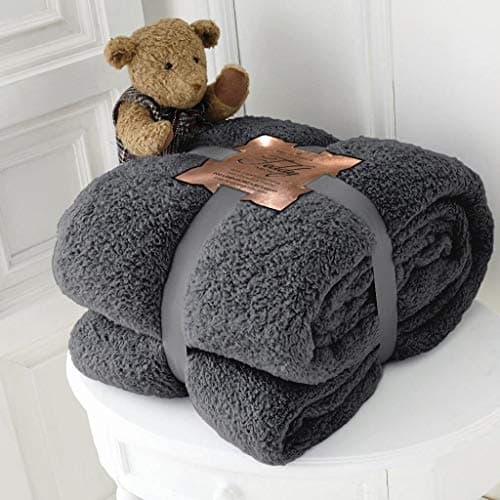 Teddy Fleece Throw Blanket Warm Soft Luxury Cuddly Sofa Bedspread Travel Throw (Charcoal Grey, Double - 150 X 200cm)