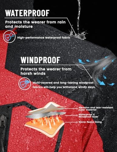 TACVASEN Skiing Jackets Men Waterproof Snowboarding Fleece Thermal Jacket Casual Outdoor Soft Shell Jackets with Zipper Hood Sportswear Red — view 4