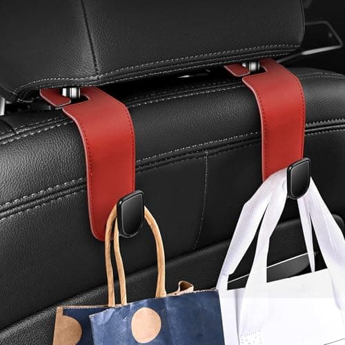 Upgrade 2 Pack Car Seat Headrest Hook,Car Seat Storage Hanger, Stylish Seat Organizer Hooks for Purses, Bags, Coats, Umbrellas (red) — view 6