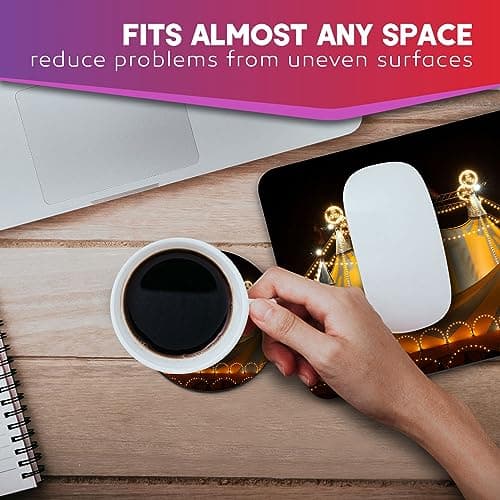 1x Mouse Mat & 1x Round Wooden Cork Coaster Circus Tent Lights Festival Matching Set of Mouse Pad & Placemat for Coffee Tea Drinks Kitchen #50534 — view 2