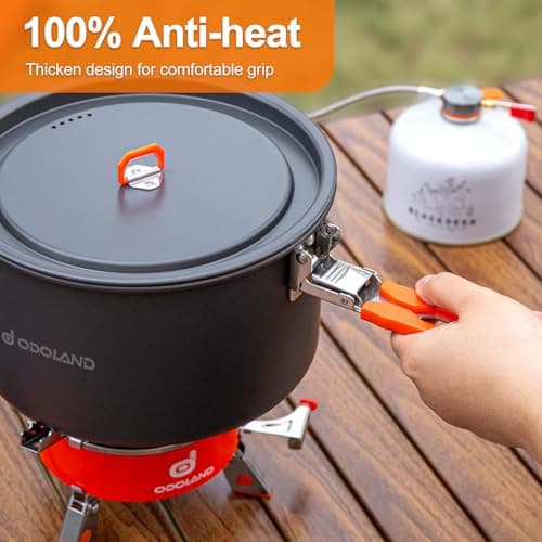 Odoland Camping Cookware Mess Kit, Portable Outdoor Cooking Pot Frypan with Kettle, Mesh Bag for Backpacking, Picnic 1.9L — view 3