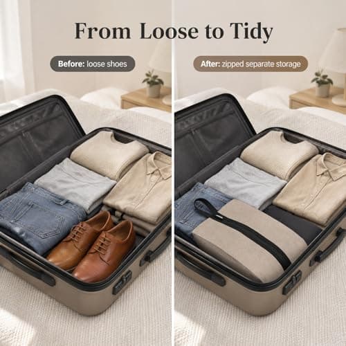 Shoe Travel Bag, Beige, 1-Pack, Full-Length Zip Closure and Carry Handle — view 6
