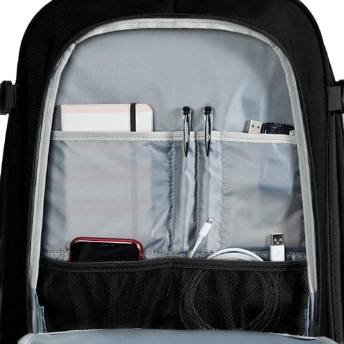 Amazon Basics 40L Travel Backpack, Cabin Hand Luggage (51x38x20cm), Padded Straps, 17" Laptop Compartment, Organized Pockets - Black — view 6