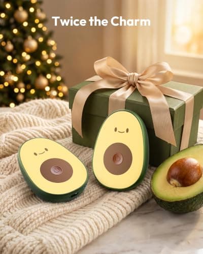 Gaiatop Hand Warmers Rechargeable 2 Pack, Magnetic 3 Settings Fast Heating Avocados Shape, Electric Portable Pocket Heater, Reusable Hot Hands Gifts for Women Men Outdoor Camping (Smiling Expression) — view 6