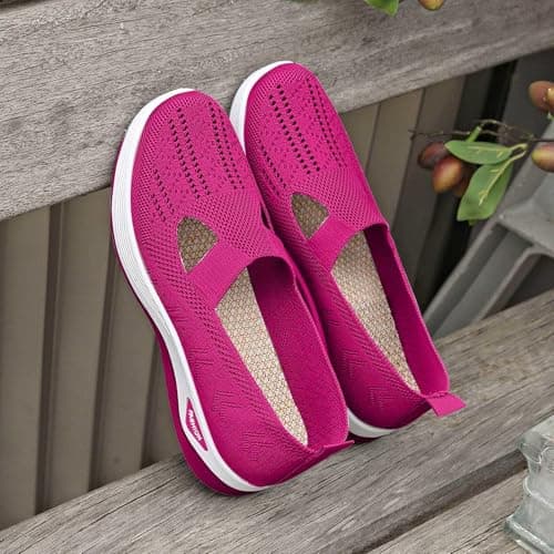 Walking Shoes for Women UK，Wide Fit Ladies Breathable Mesh Walking Running Trainers Slip On Comfortable Arch Support Soft Sole Athletic Tennis Sneakers Non Slip Low Top Orthopedic Shoes — view 5