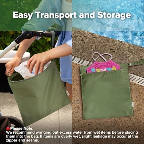 haakaa Waterproof Wet Bags for Baby Wet Dry Bags for Cloth Diaper, Swimsuit & Travel, 2pcs, Olive Green — view 5