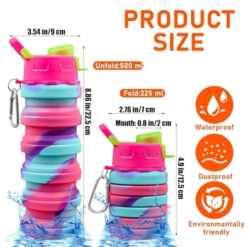 12 Pack Collapsible Water Bottles Bulk for Kids, 500 ml Silicone Bottles — view 2