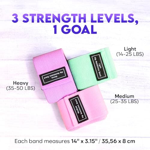 Wide Fabric Resistance Bands for Working Out - 3 Strength Level Non-Slip Exercise Booty Bands for Women & Men - Comes with a Bag and Tape Measure - For Home Gym, Yoga, Pilates - Purple — view 2