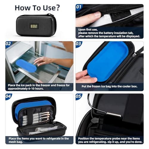 MOSKESON Insulin Cooler Travel Case with Temperature Display - Diabetic Travel Case Refrigerated Medicine Cooler Storage Bag with 2 TSA Approved Ice Pack for Daily and Trip (Black) — view 4