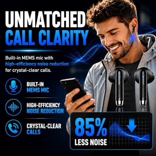 Wireless Earbuds, Bluetooth 5.3 Headphones in Ear with 4 ENC Noise Cancelling Mic, Bluetooth Earbuds 40H Playtime, Ear Buds HiFi Stereo Deep Bass Wireless Earphones, IP7 Waterproof, USB-C Fast Charge — view 6