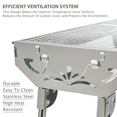 Crystals Large Folding Portable Stainless Steel Charcoal BBQ Grill – Lightweight Outdoor Barbecue for Camping, Hiking, Garden & Picnic | Compact Foldable Metal BBQ Stove - 74 x 72 x 32cm — view 2