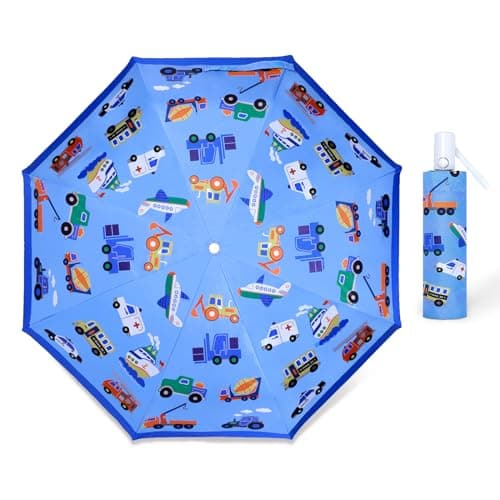 Kids Folding Umbrella, Windproof Automatic Travel Umbrella for Boy Vehicles