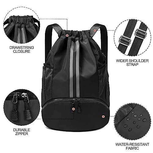 CHEPULA Drawstring Bags Black,PE Bags Drawstring Gym Bag,String Swimming Backpack with Shoe Compartment Suitable for Sports, School, Gym, Travel, Swimming and Holidays — view 2