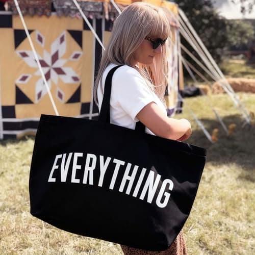 InfiniZer Black Tote Bag For Women Extra Large Canvas Beach Bag Durable Foldable Shopping Bags Perfect For College School Work Travel Gym Shopping — view 3