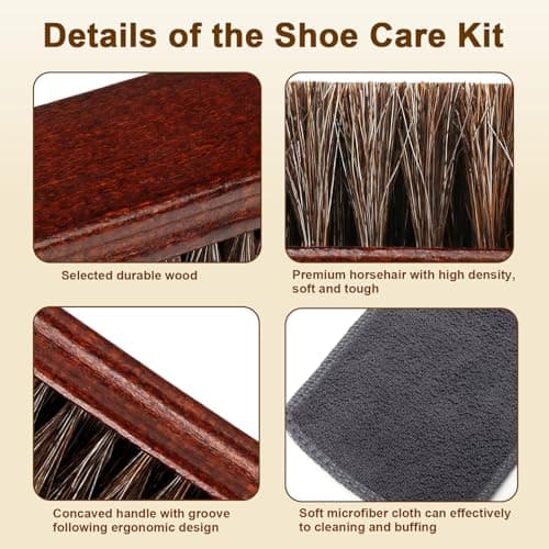 LYSSRA 4-Piece 100% Horse Hair Shoe Brush Kit Premium Dauber Applicators Leather Care Cleaning Set with Polishing Brushes and Cloth for Leather Suede Shoes Boots Bags Cars Cleaning Polishing — view 5