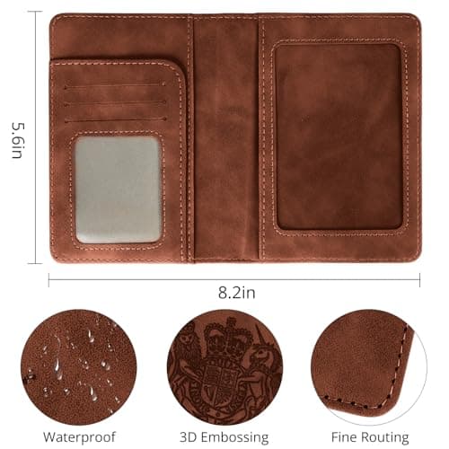 Cinocratic Passport Holder for Travel Accessories,RFID Blocking PU Leather Passport Cover Wallet Card Case for Men and Women (Brown) — view 3