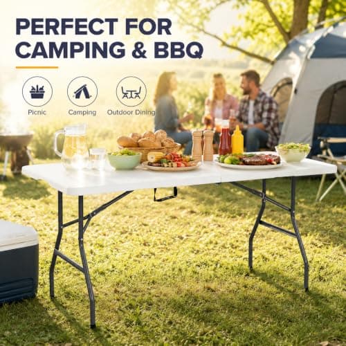 JupiterJX 6ft Camping Table Foldable, Portable Folding Tables, Ideal For Catering, Camping, Picnic, Party - Compact Trestle Table with Carry Handle BBQ Indoor/Outdoor Table — view 5
