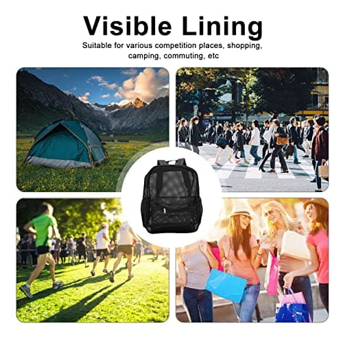 Ycauty Mesh Backpack - Heavy Duty Lightweight Large Capacity Washable See Through for Swimming Beach Sports (Black) — view 4
