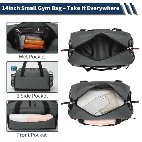 LONALIA 14L Small Gym Bag, Wet Pocket, 14 inch, Dark Grey — view 2