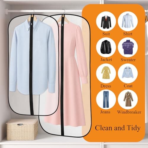 12 Pack Garment Bags, PEVA Translucent Clothes Covers, Suit Bag 40in+47in — view 6