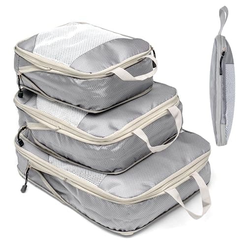 BillyBath Suitcase Organiser Packing Cubes Set, Waterproof, Compression, Nylon, Rectangular, Zipper Closure, Gray, Packing Cubes, Luggage Organiser, S, M, L, 3 Pack, Space Saving, Travel Essentials