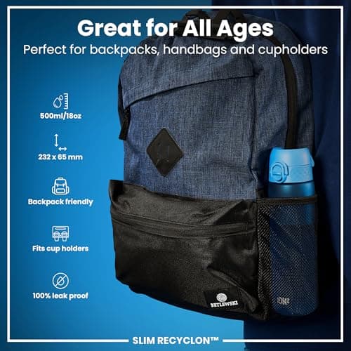 Ion8 Water Bottle, 500 ml/18 oz, Leak Proof, Easy to Open, Secure Lock, Dishwasher Safe, BPA Free, Hygienic Flip Cover, Carry Handle, Fits Cup Holders, Easy Clean, Carbon Neutral, Blue — view 2