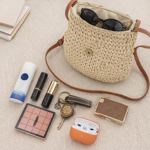 Celsano Straw Bags for Women UK, Summer Bohemian Straw Crossbody Bag with Zipper Handmade Weave Straw Small Beach Bag with Adujustable Strap for Beach Holiday Vacation Travel — view 3