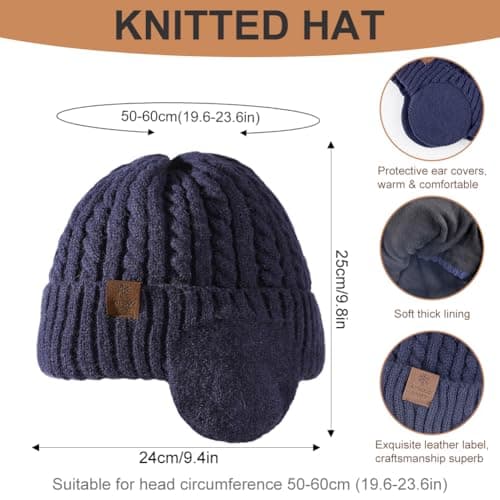 wokdsbl 4Pcs Mens Hat Scarf Gloves Set with Socks Navy Blue — view 2