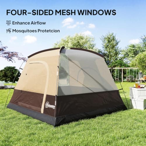 Outsunny 3-4 Person Camping Tent Easy Set Up Dome Tent Brown — view 6