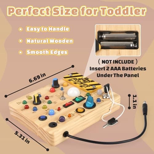 Joyreal Montessori Busy Board 2 Year Old, Wooden Fidget Sensory Toy for Toddlers, Activity Board with 19 LED Lights, Educational Travel Toy for Boys Girls 2 3 4 Year Old — view 5
