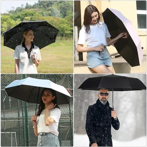 Senshuomy Windproof Travel Umbrella with 8 Sturdy Ribs,Compact and Foldable,One-Touch Automatic Opening and Closing Handle,Lightweight,Strong,and Portable(Black) — view 3
