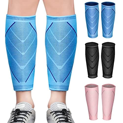 Calf Compression Sleeves for Women & Men 2 Pack Elastic Calf Support Footless Socks Ventilation Calf Brace for Pain Relief, Sports Recovery, Cycling, Travelling, Gym Calf Guards (Blue, L)