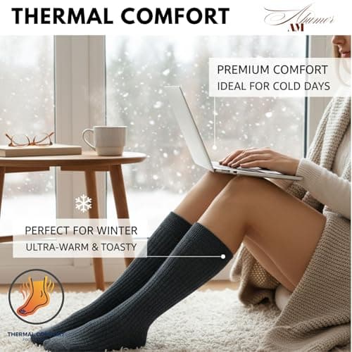 ABUMOR® 3Pairs Winter Thermals Ladies Thermal Socks, Black, Size 4-7, Cold Weather Protection -25°C, 8 Pack (4-7 Asrtd 3P) — view 3