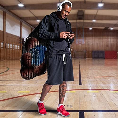 BROTOU Extra Large Sports Ball Bag, Drawstring Mesh Ball Bag, Adjustable Shoulder Strap, Mesh Storage Bag for Football, Basketball, Volleyball, Swimming Gear (30” x 40”) — view 5